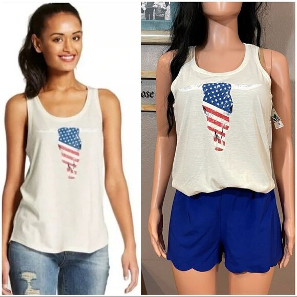 American flag bullhead longhorn cow skull tank - Picture 2 of 13